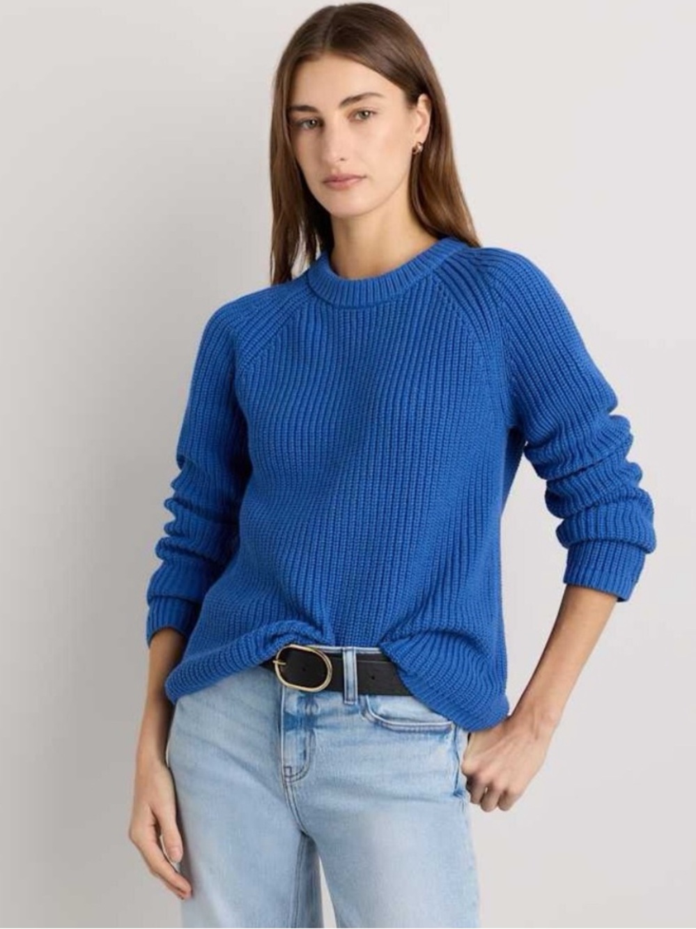 Quince *flaw Organic Cotton Fisherman Knit Sweater | Sapphire Royal Blue | XL